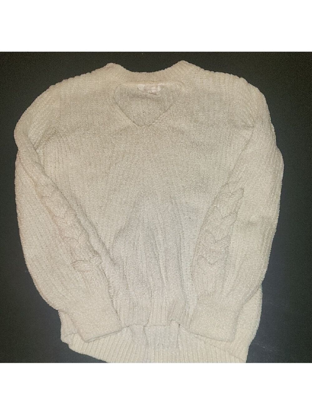 No Boundaries Off-White Soft Chenille Keyhole Chest Cable Knit Oversized Sweater